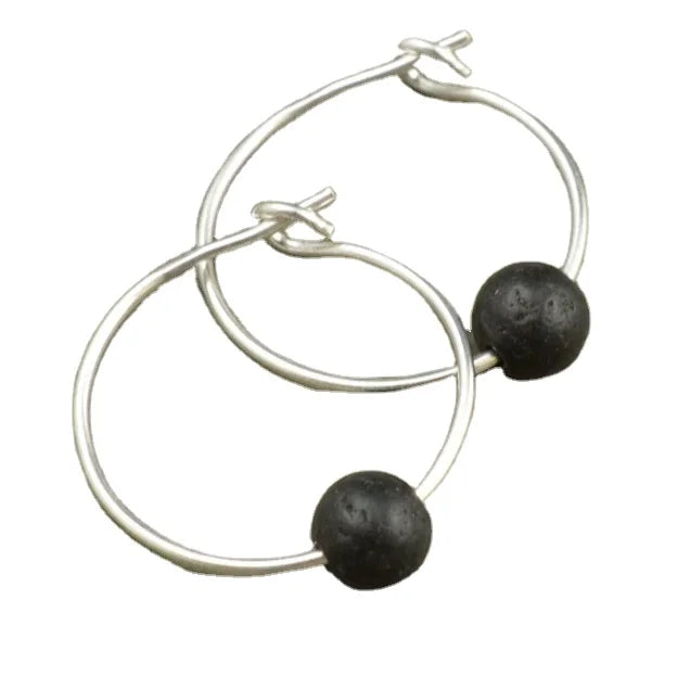 Simple Black Lava Diffuser 925 Sterling Silver Bead Earrings Aromatherapy Essential Oil Rock Gemstone Beaded Jewelry Earrings
