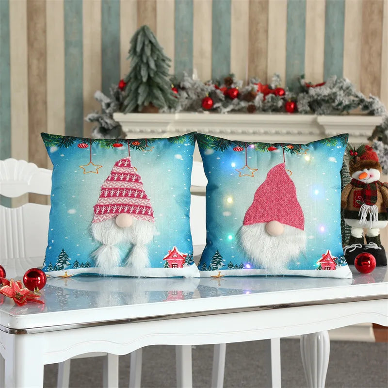 Factory Price LED Pillowcase Christmas Cushion Cover Led Light Cushion Covers Merry Xmas Glowing Pillow Case Soft Pillows Cover