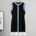 New Arrival Summer Elegant Slim Fit Denim Knitted Casual Women Empire O-Neck Ruffles Hem High Quality Sleeveless Knit Dress