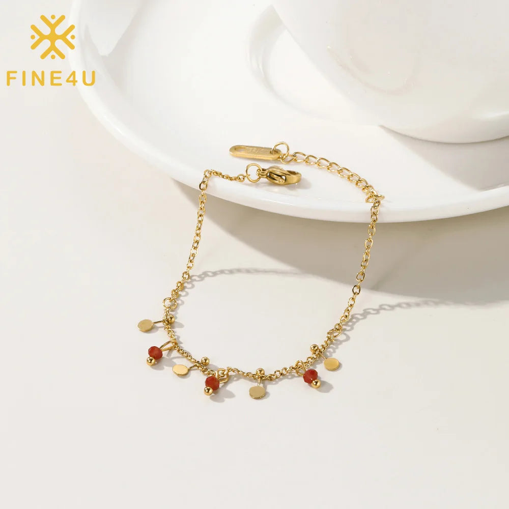 Trendy Fashion Summer Bohemian Stainless Steel Jewelry Gold Plated Tiny Balls Dangle Bohemian Crystal Bead Bracelet Women