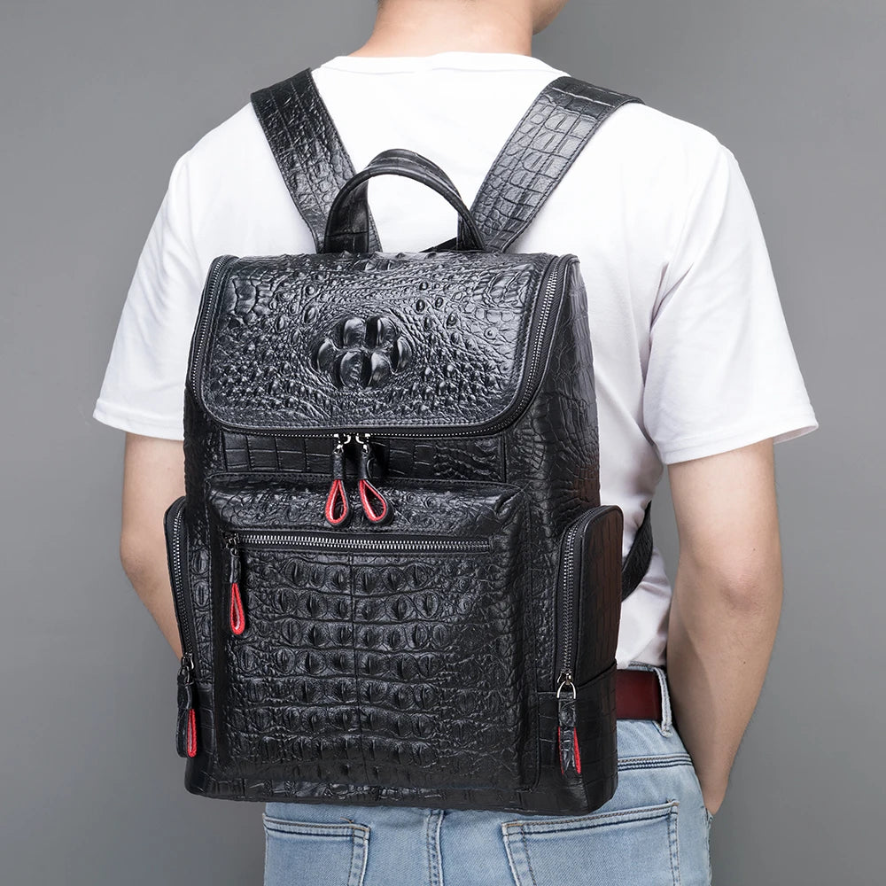 MARRANT Crocodile Pattern Genuine Leather Men Backpack 15.6 Inch Laptop Bag Travel Backpack Leather Men Backpack