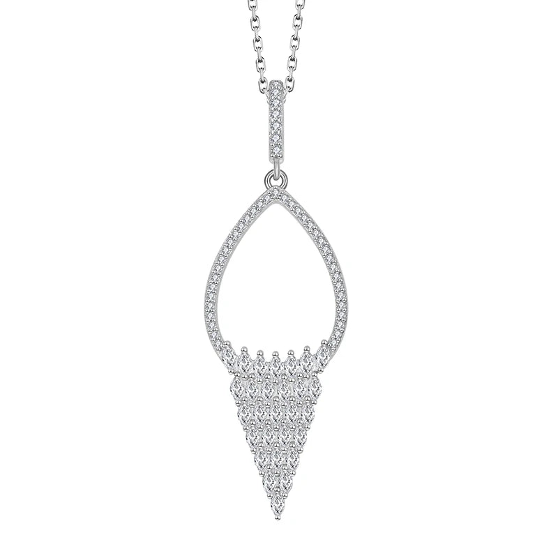 Wholesale Custom Luxurious 925 Sterling Silver Jewelry Women Crystal Necklace Water Droplets Triangular Shape Pendant