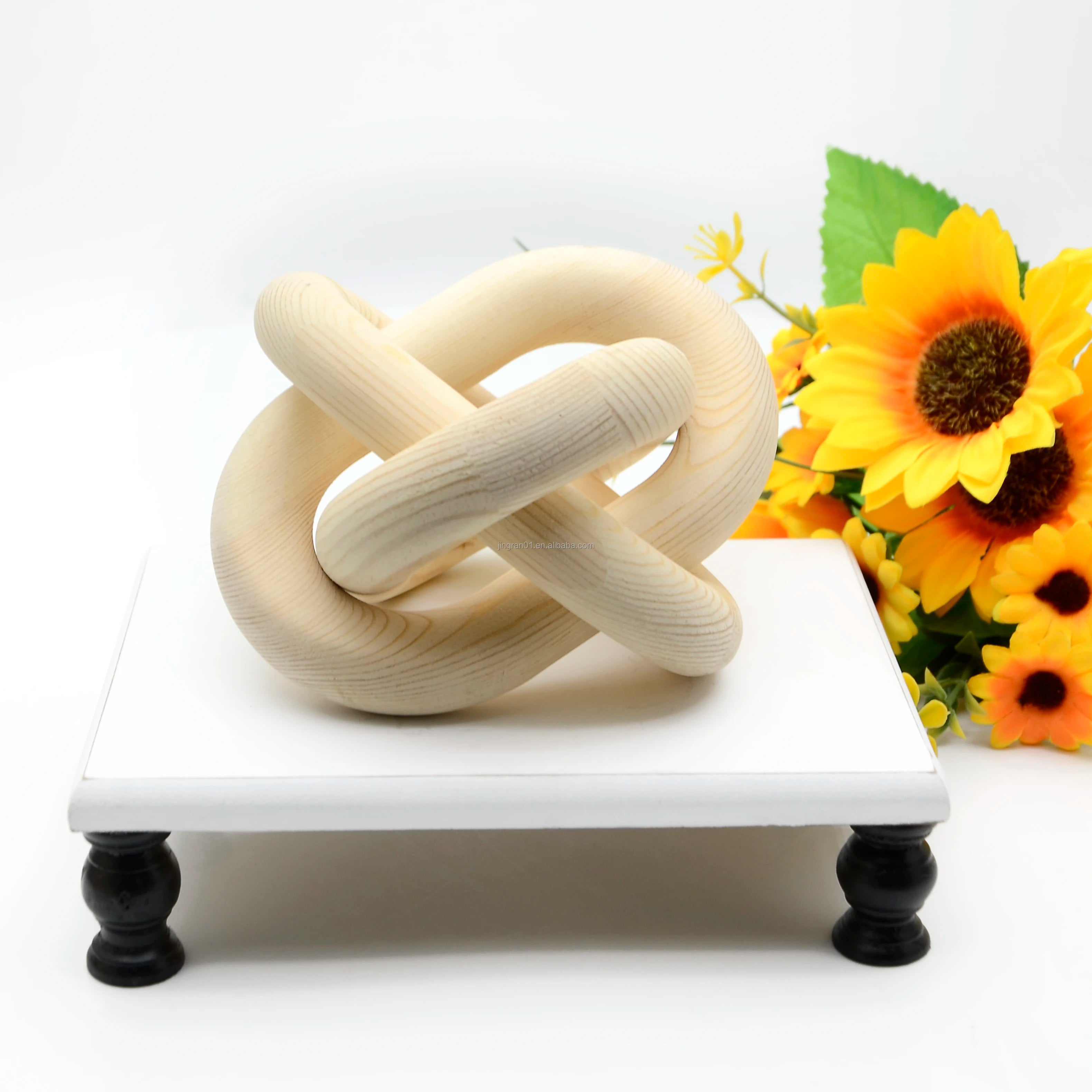 3-Link Wood Chain Creative Retro Wood Knot Decor for Bookshelf Desk Living Room Coffee Table Farmhouse Wood Decor Ornament