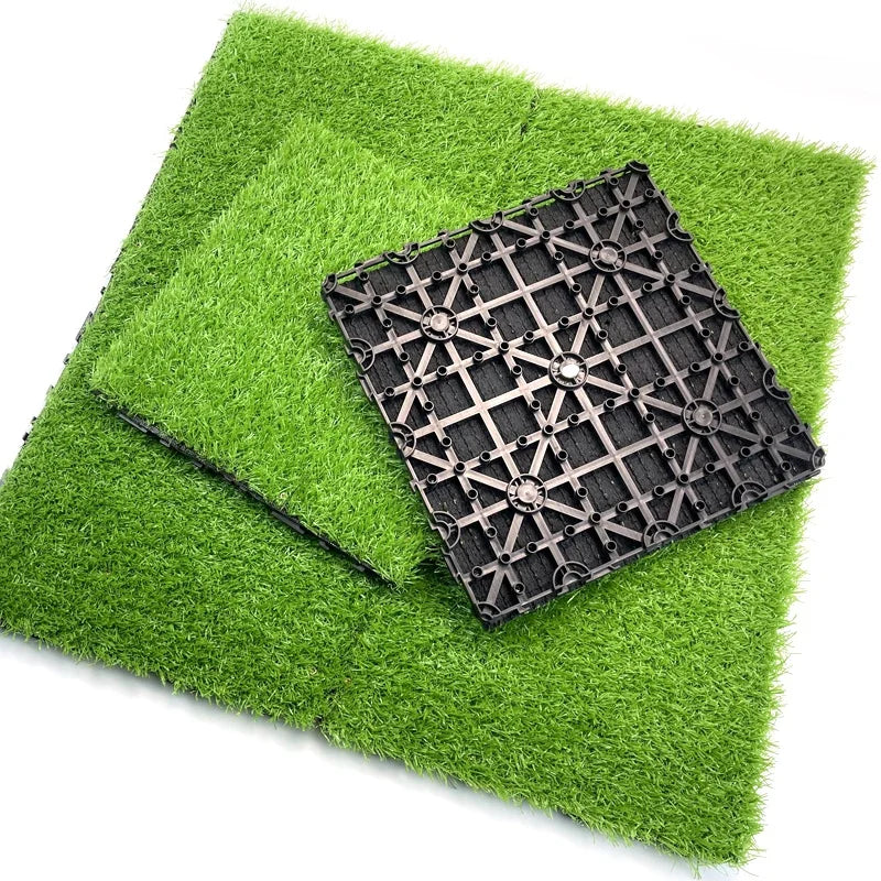 DYG Turf Grass Artificial Grass Tile Interlocking and Self-Draining Mat for Patio Indoor Outdoor