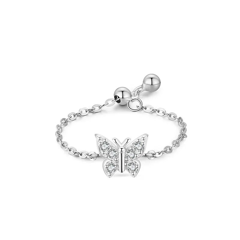 Hot Selling Popular Women Fine Jewelry Rings S925 Sterling Silver Zirconia Adjustable Charm butterfly Ring