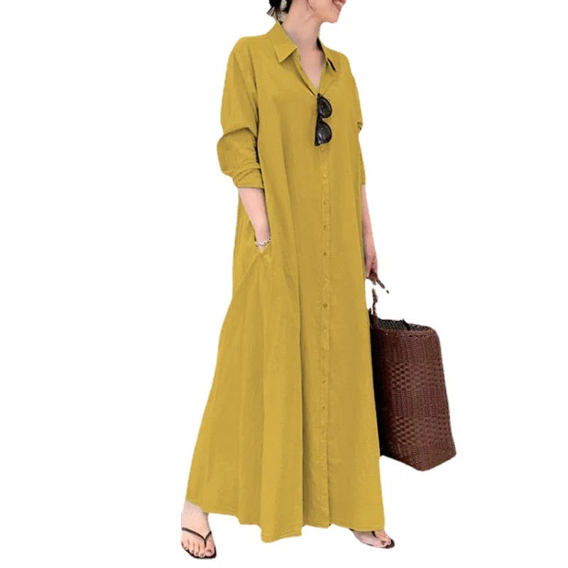 BB002 New Spring and Autumn Long Sleeved Simple Loose Muslim Dress Women's Casual Large Size Long Shirt