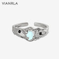 VIANRLA 925 Sterling Silver Dainty Adjustable Open Ring Synthetic Moonstone Ring