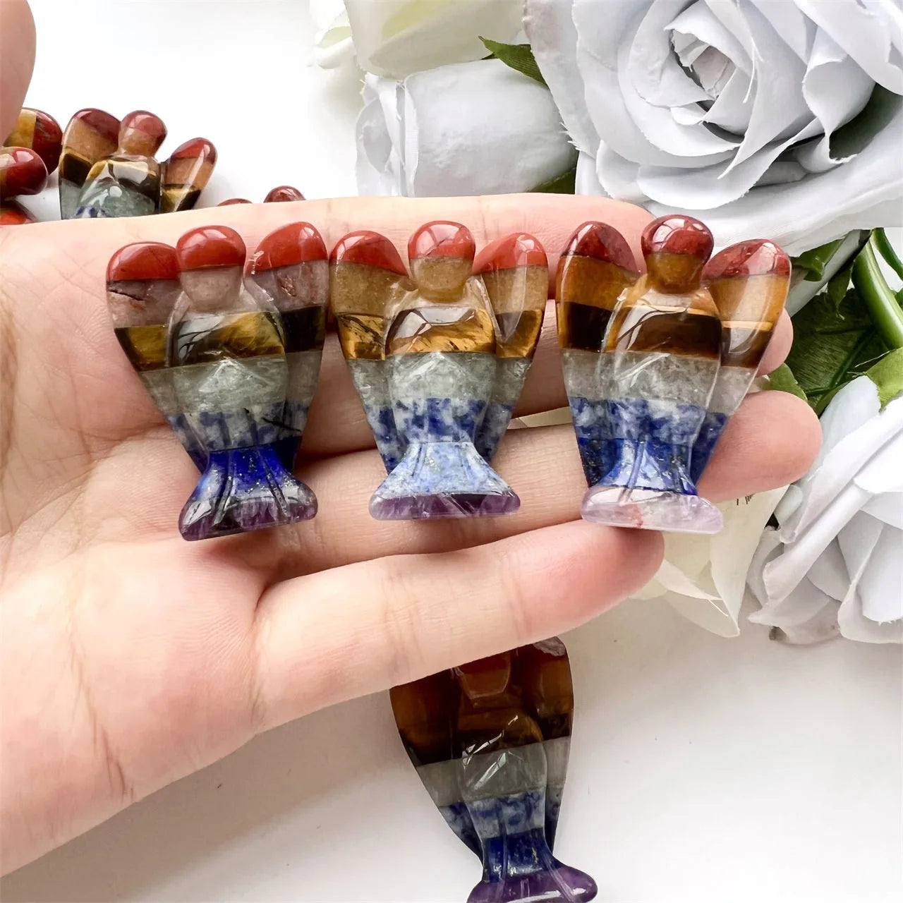 Natural Healing Stone Angel Goddess Carving Craft 1.5 Inch Seven Chakra Crystal Angel for Souvenirs Gift