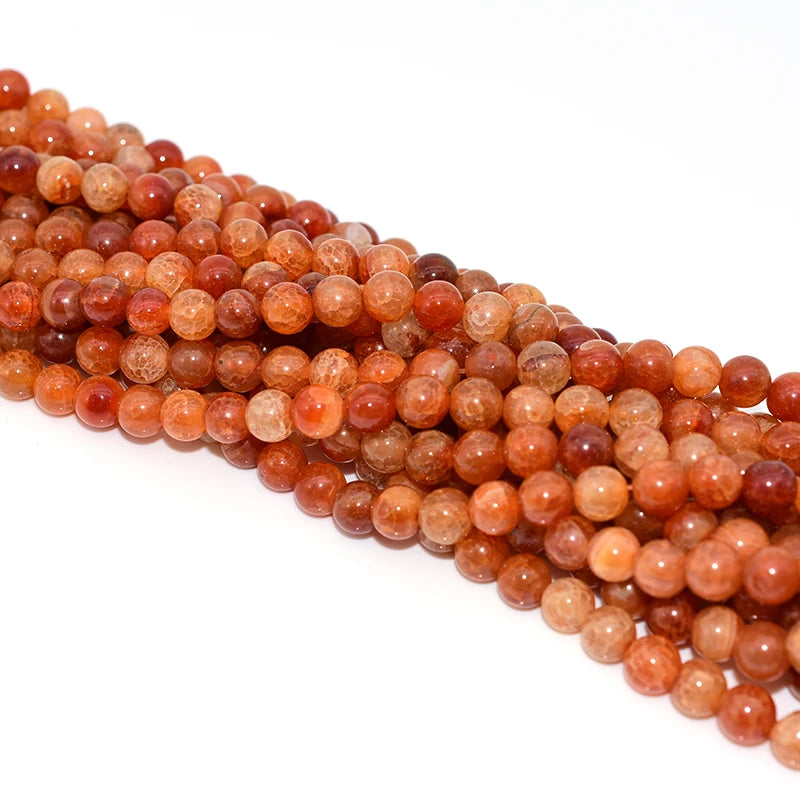 Wholesale 8/10mm Natural Orange Fire Dragon Veins Agate Loose Gemstone Beads for DIY Jewelry
