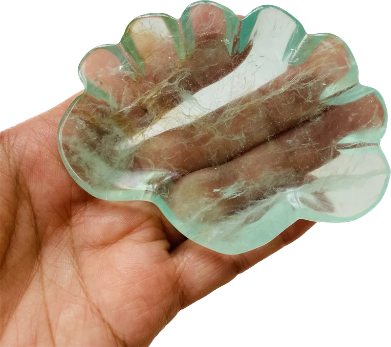Wholesale Natural Healing Energy Crystal Fluorite Bowl Green Fluorite Carved Shell Bowl