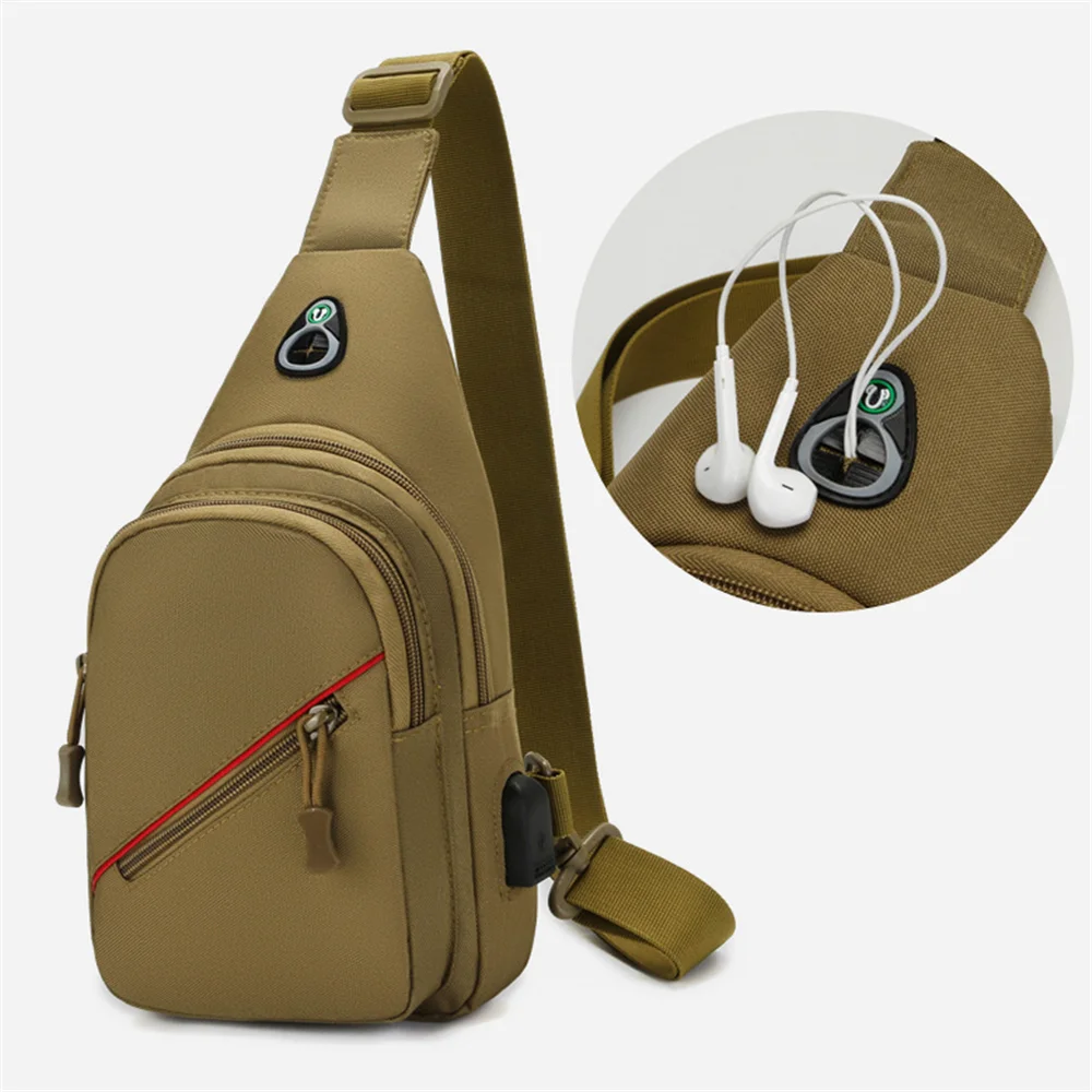 Tactical Men's Nylon USB Charging Shoulder Bag Waterproof Anti-Theft Sling Pack for Travel Hiking & Daily Use Fashion Style