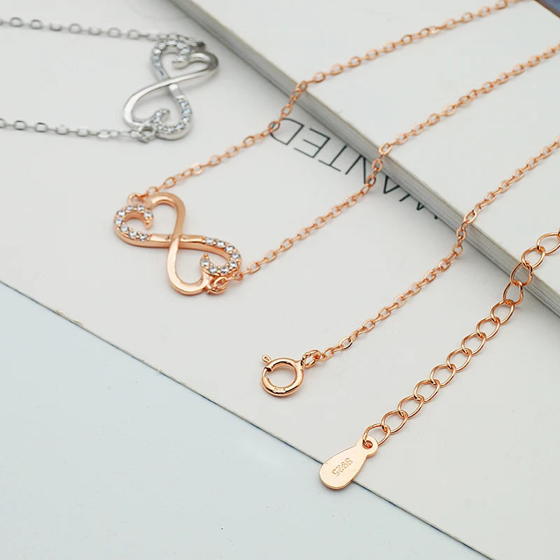 Love 925 Sterling Silver Zirconia Plating Rose Gold Pendant Charm Symbol Infinity Heart Necklace