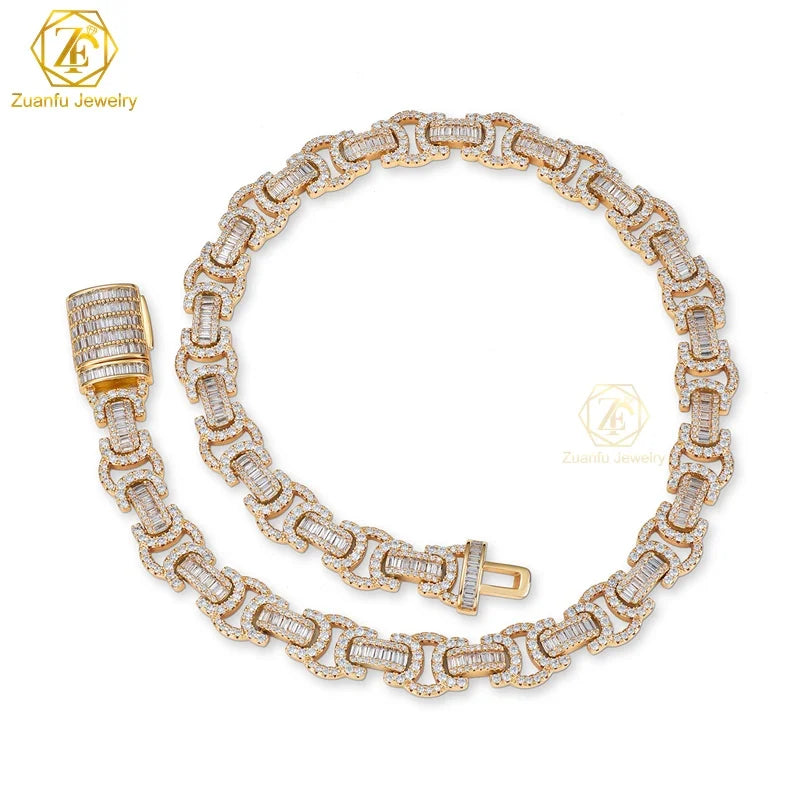 Custom Special Design Cuban Necklace VVS Moissanite Diamond 14mm 20inches Silver Gold Cuban Necklace Hip Hop Jewelry