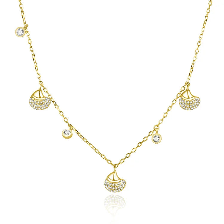Customized 925 Sterling Silver Necklace Trendy AAA Cubic Zirconia Shell Pendant Gold Rose Gold Plated for Parties Engagements