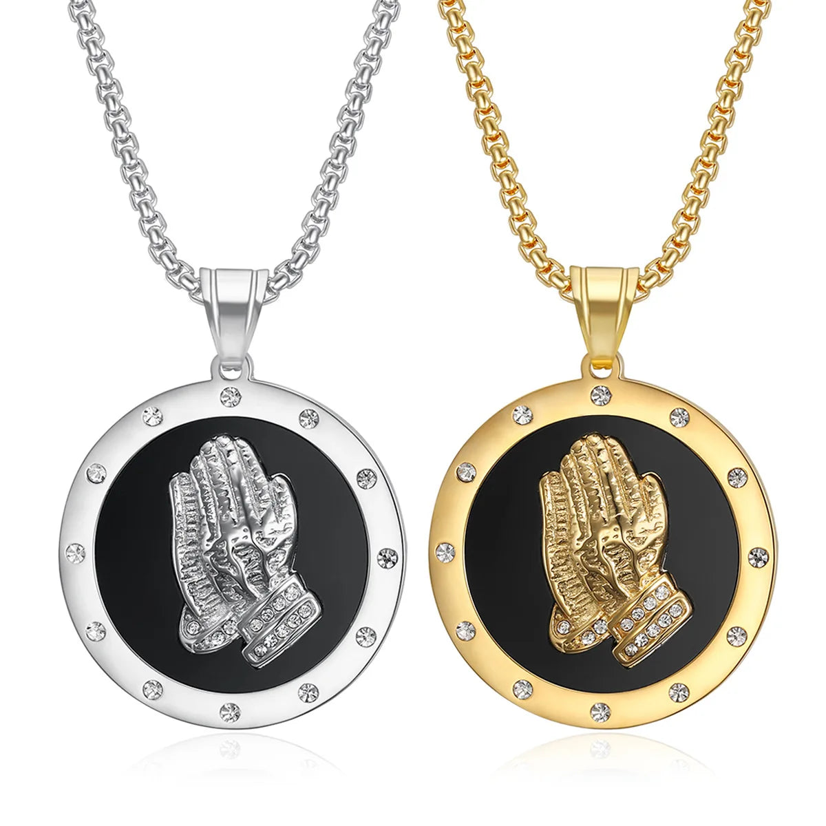 Hip Hop Jewelry Stainless Steel Zircon Buddha Hand Prayer Pendant Necklace Classics Rap Singer Party Gold Plated Chain Wholesale