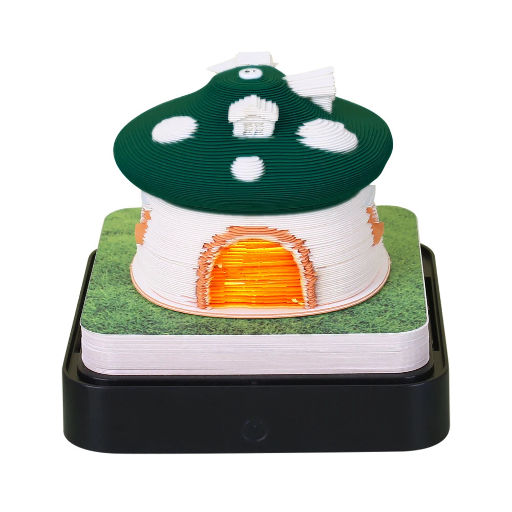2025 3D Mushroom Calendar Memo Pad Creative 3D Paper Sculpture Calendar Art Paper Block Calendar 12 Months Scheduler Notepad