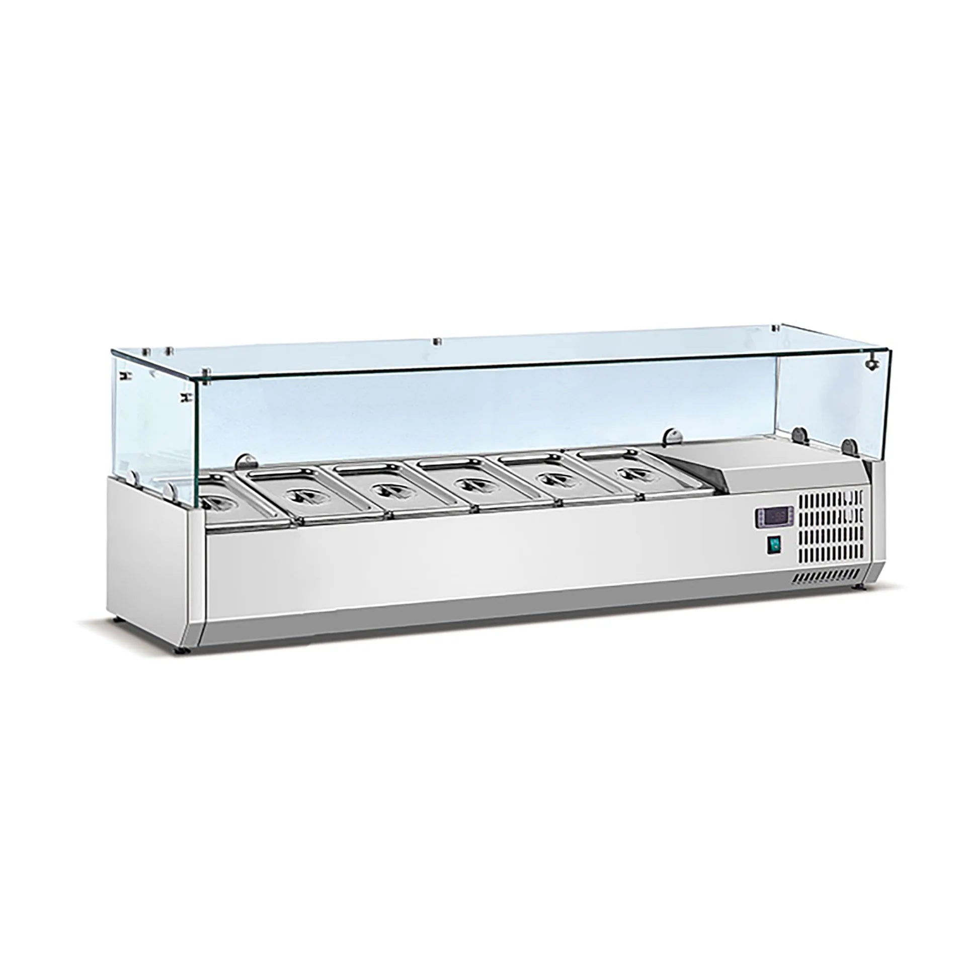 Use a Salad Crisper to Refrigerate a Salad Bar a Spreader a Fruit Scooper and a Glass Display Pizza Counter