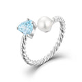 YILUN 925 Sterling Silver Zircon & Freshwater Pearl Open Ring Rhodium Plated Twisted Design Gemstone Adjustable Ring Jewelry