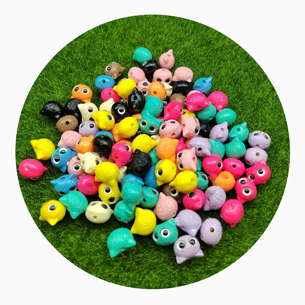 17x19mm Cheap Wholesale Cartoon Cat Head Beads Loose Spacer Beads for Handmade Necklace DIY Parts Jewelry Findings With Hole