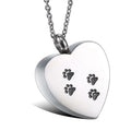 SSeeSY Custom logo Heart Cremation Pendant Memorial Ash Keepsake Puppy Dog Cat Paw Pet Print Urn Stainless Steel Pet Necklace