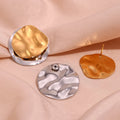 Anti Tarnish Hammered Double Layer Stud Earrings for Women 18k Gold Plated Stainless Steel Jewelry