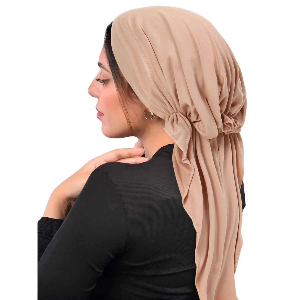 Spring Fashion Women Pre-Tied Polyester Head Scarf Summer Quick Drying Solid Color Scarf Custom Logo Big Headscarves for Ladies