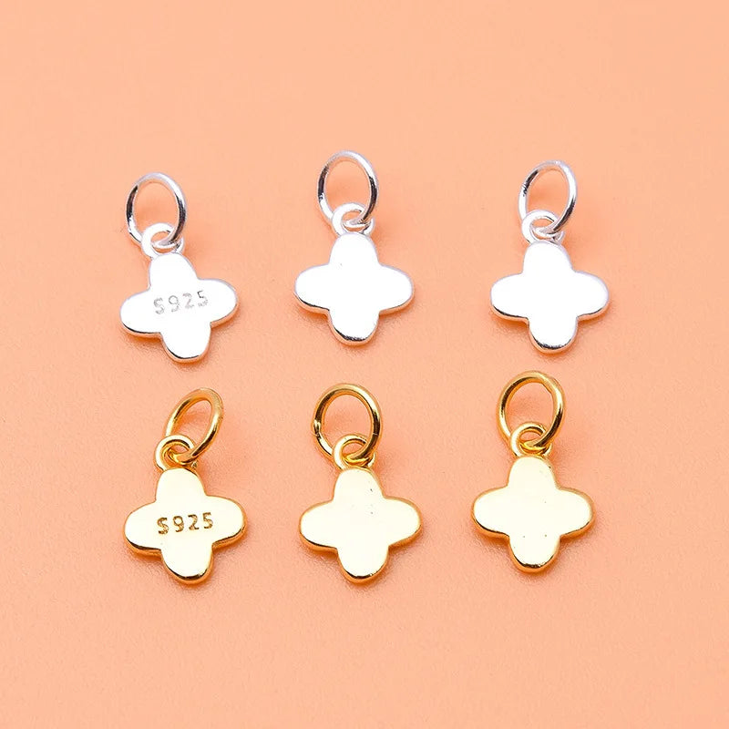 Simple 925 Sterling Silver Four Leaf Clover Charm Gold Plated Lucky Clover Pendant for Necklace Bracelet Jewelry Making Supplies