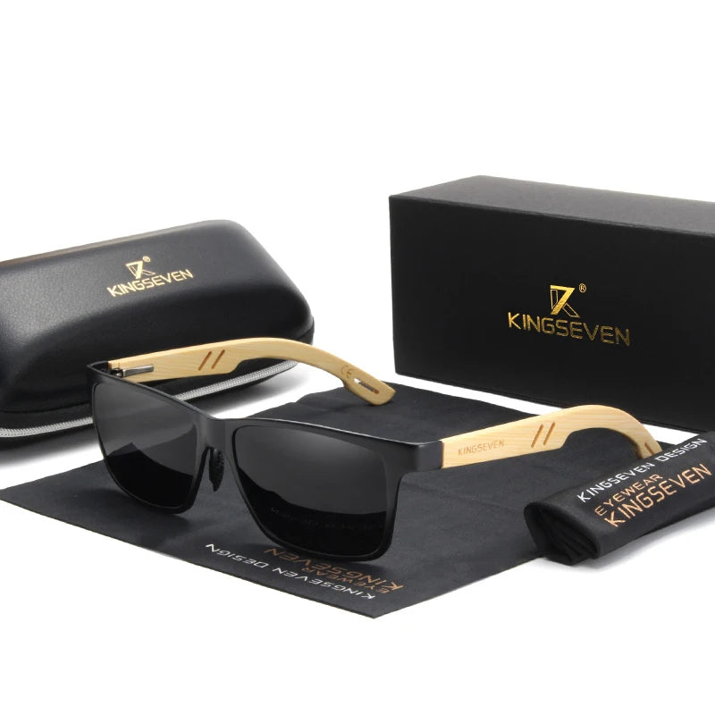KINGSEVEN Unisex Designer Wooden Polarized Sunglasses Aluminum + Bamboo Natural Wood Handmade 5507 Custom logo 5507