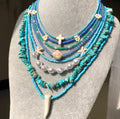 Boho Style Handmade Jewelry Rice Luxury Jewelry Beads Necklace Female Blue Turquoise Pearl Flowers Stacked Necklace
