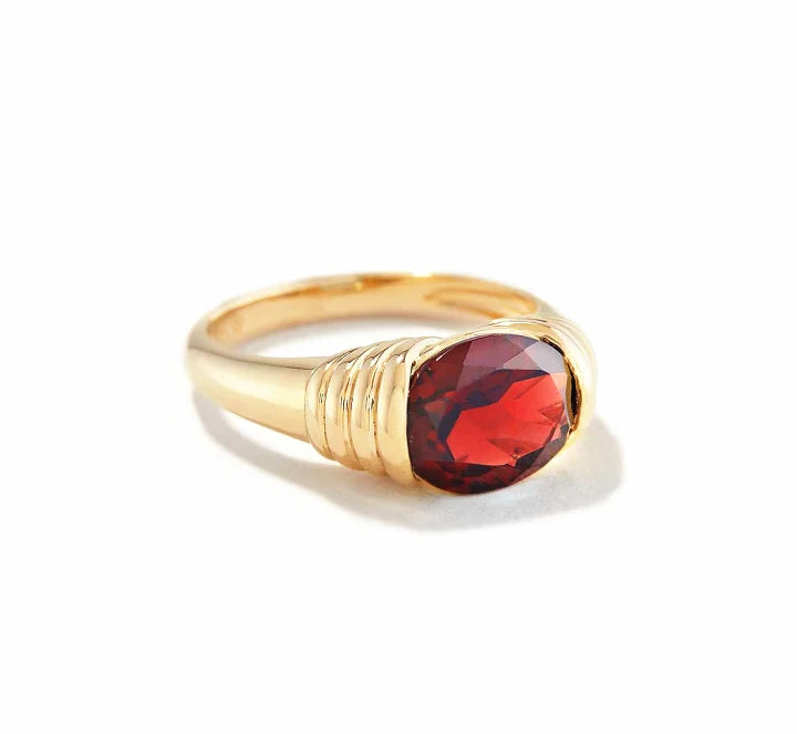 Factory Hot Selling 18K Gold Plated 925 Sterling Silver Oval Garnet CZ Stone Jewelry Ring Custom Ring Jewelry for Women