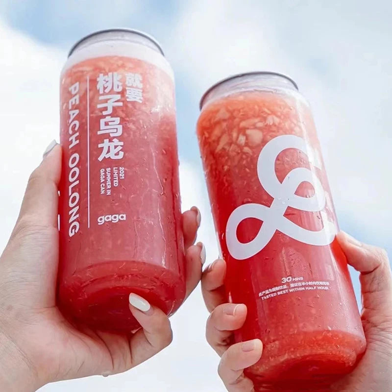 250ml 500ml Popular Beverage Bottle Clear Plastic Aluminum Customized PET PP Can Plastic Drink Cans With Aluminum Caps