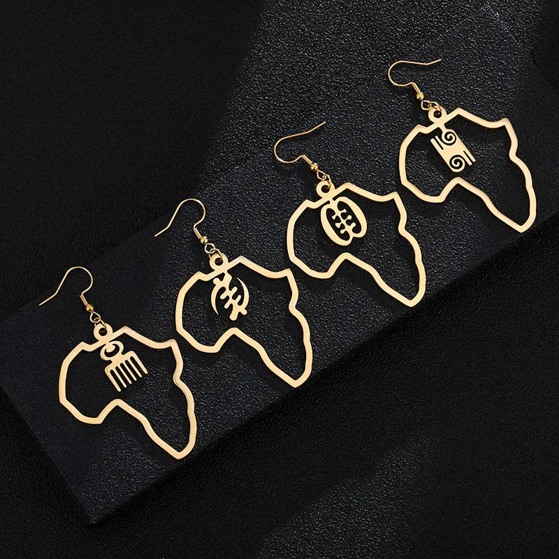 New Styles African Pendant Gold Stainless Steel Adinkra Gye Nyame Earrings