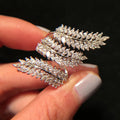CAOSHI Dainty Leaves Design Marquise Cut Crystal Cubic Zirconia Adjustable Rings for Fashion Women Wedding Silver Plated Rings