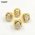 WT-MPR074 WKT Europe Gorgeous Natural Freshwater Baroque Keshi Pearl Women Anneversary Ring in 18K Real Gold Plated