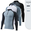 Patchwork Shirt Sports Muscle Fit T-Shirt Gym Long Tshirt Tee Men T-shirts Long Sleeve