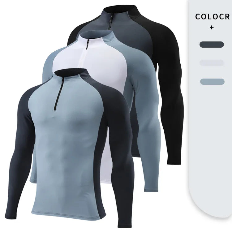 Patchwork Shirt Sports Muscle Fit T-Shirt Gym Long Tshirt Tee Men T-shirts Long Sleeve
