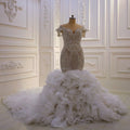 Jancember AM889 Modern Embroidered Shoulder Bridal Wedding Dress Long Tail Chapel Train Features Crystal Flower Applique