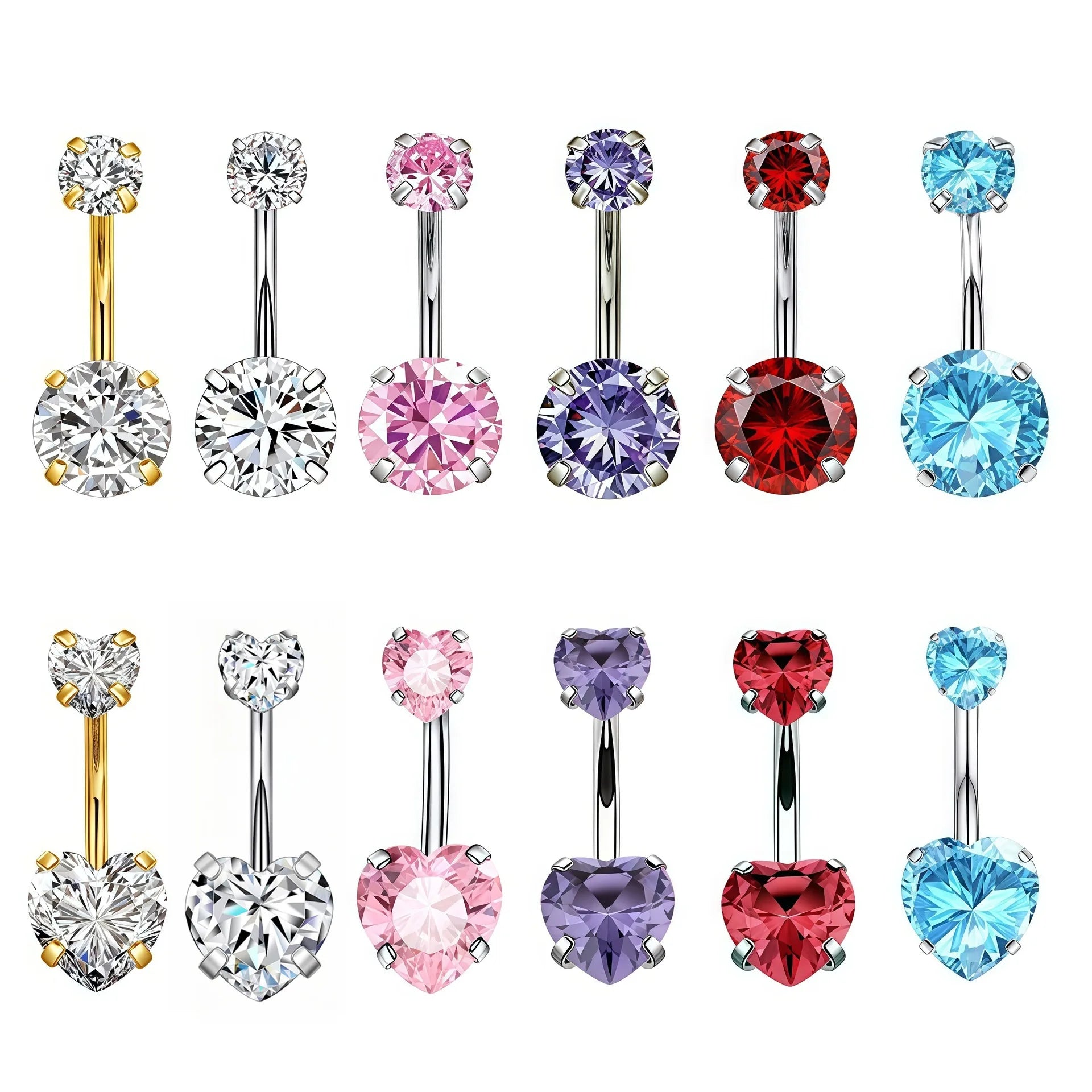 Fashion Double Circular Double Peach Hearts Zircon Belly Ring Wholesale Stainless Steel Body Piercing Navel Rings for Women