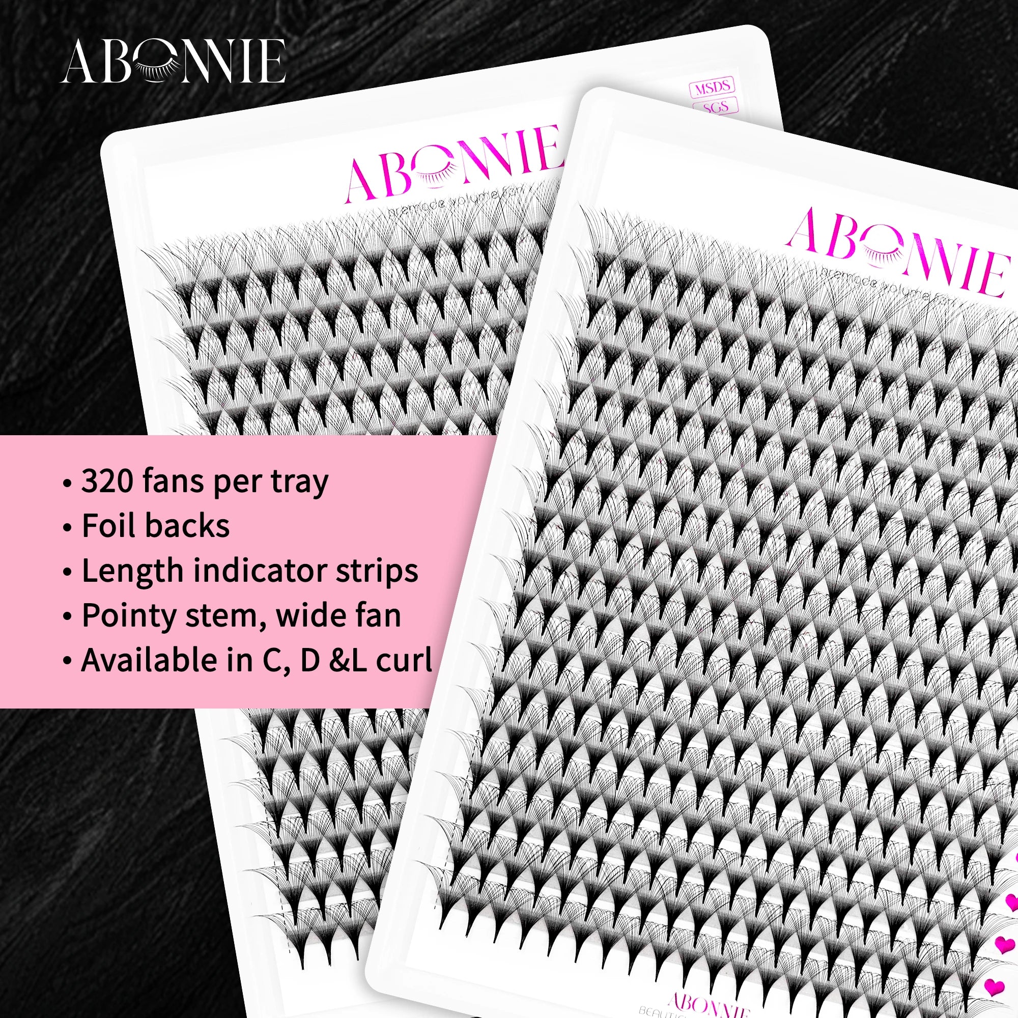 Abonnie Heat Bonded Mink Matte Black Pre Made Lash Fans Pointy Base Korean Pbt Fibers Premade Volume Fan Long stem Pre-Made Fans