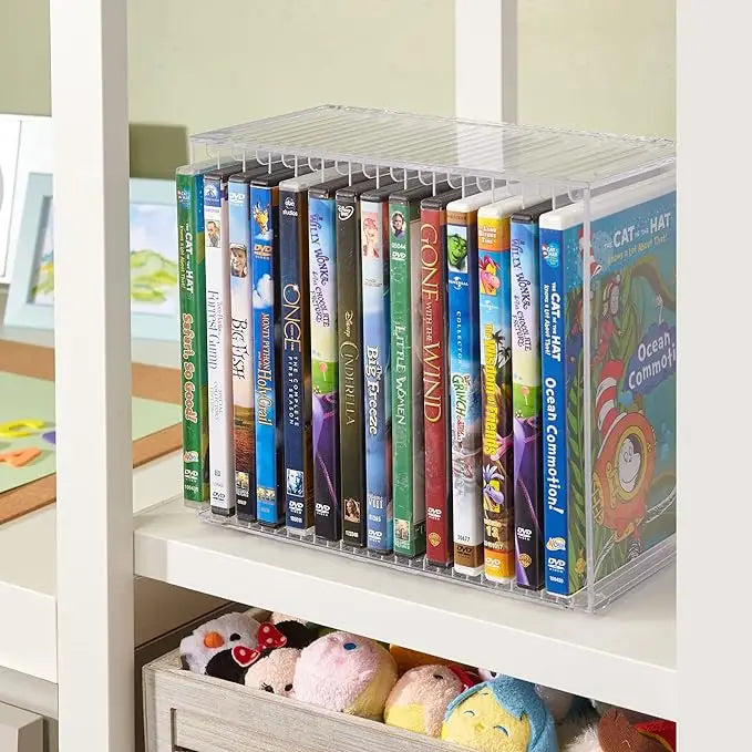 Transparent Acrylic 14-Box Capacity DVD Organizer Rubber Feet Stackable Rectangular Holder Theatre Room Display Display Rack
