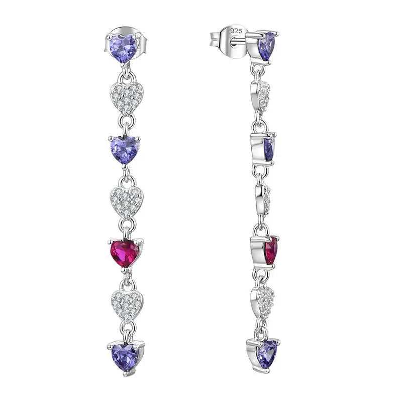 Custom S925 Sterling Silver Fashion Women Twisted Colorful Zircon Pendant Earrings for Girls