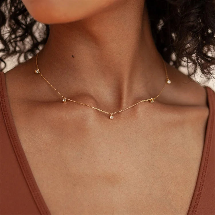 Wholesale Tarnish Free Jewelry Stainless Steel Zircon Choker Necklaces Simple Titanium Steel Clear Crystal Choker Necklaces