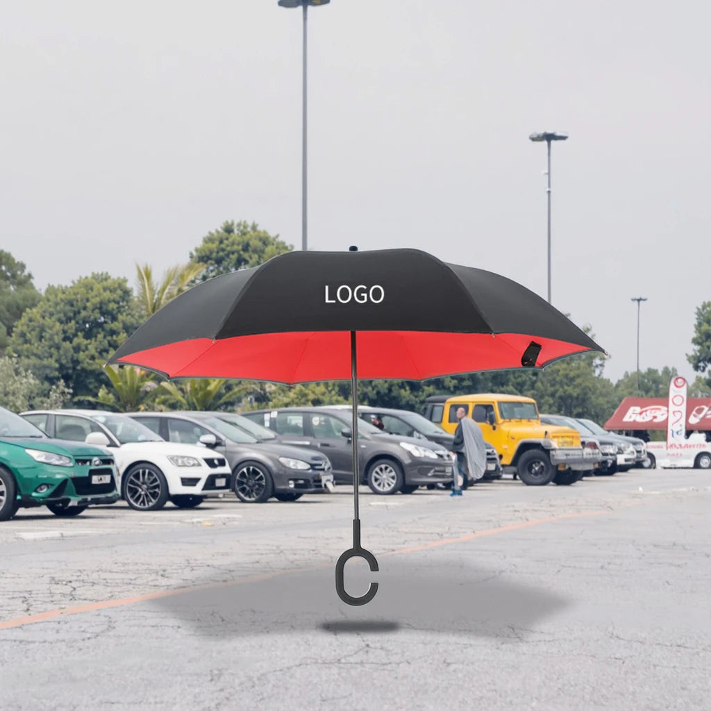 Modern C Handle Inverted Windproof Hands-Free Reverse Folding Umbrella for Car & Travel Manual Control