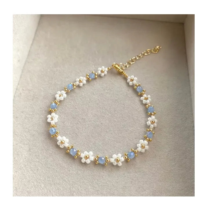 Fashion Stainless Steel Pearl Beaded Flower Bracelet Daisy Bracelet Jewelry Birthday Gift for Her