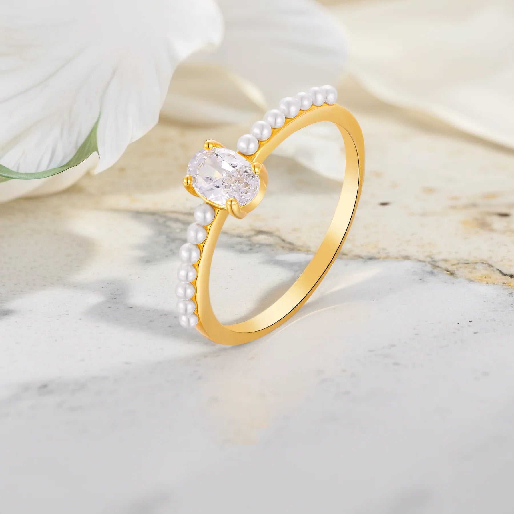 QX Fine Jewelry Custom OEM 925 Sterling Silver 18k Gold Plated Vintage Wedding Simple Zircon Fresh Water Pearl Rings for Women