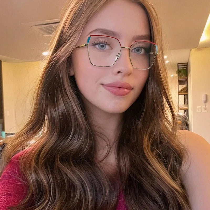 Jiuling Eyewear Luxury Retro Clear Glasses Optical Eyeglasses Frame Square Anti Blue Light Eyeglasses Metal Big Glasses Frame