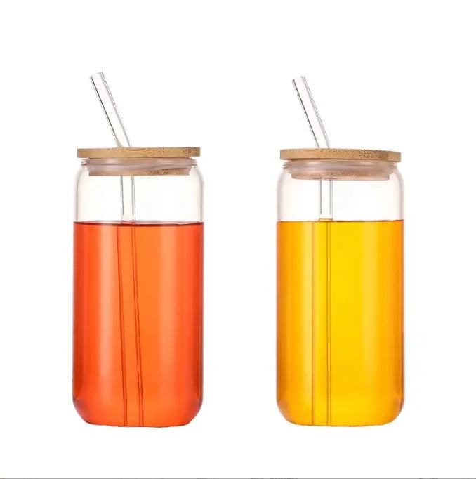 Top Selling Iced Water Glass Cup Tumbler Water Bottle Blank Clear Frosted Sublimation Beer Glass With Bamboo Lids and Straw