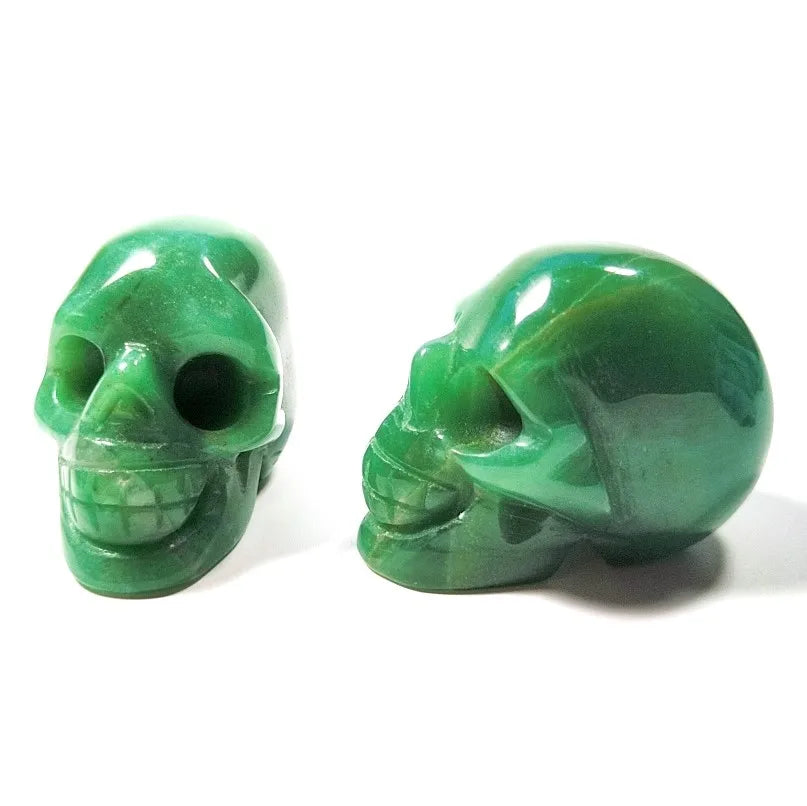 Top Sale 2 Inch Stone Craft Hand Carved Green Aventurine Jade Head Skulls Decoration Crafts