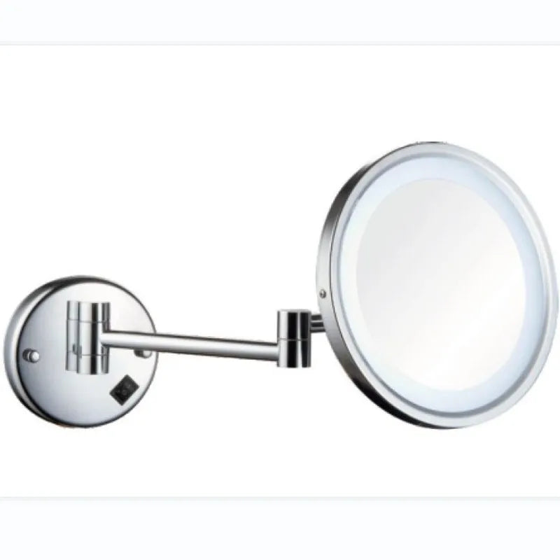 Modern Wall-Mounted Folding LED Chrome Stainless Frame 3X Magnifying Double-Sided Vanity Bathroom Makeup Mirror Touchable Screen