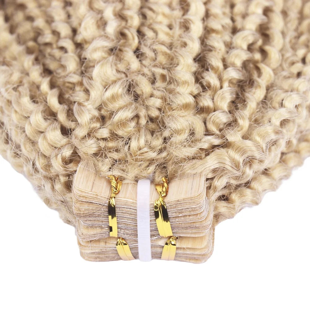 Wholesale 100% Human Virgin Hair #27 4b4c Afro Kinky Curly Tape Ins Hair Extensions Color Blonde